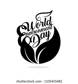 Hand Draw World Environment Day With Leafs On White Background. Vector Illustration.