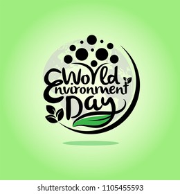 Hand Draw World Environment Day On Green Gradient Background. Vector Illustration.