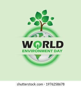 Hand Draw World Environment Day On green pastel Background. Vector Illustration.