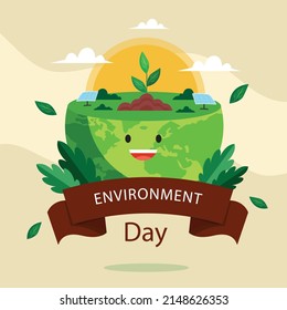 Hand Draw World Environment Day On White Background. Vector Illustration.
