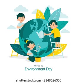 Hand Draw World Environment Day On White Background. Vector Illustration.
