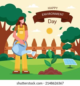 Hand Draw World Environment Day On White Background. Vector Illustration.
