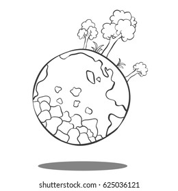 Hand draw world with forest vector illustration