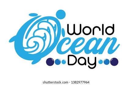 Hand Draw World Ocean Day On White  Background. Vector Illustration.