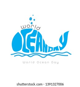 Hand Draw World Ocean Day On White  Background. Vector Illustration.