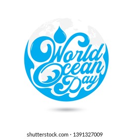 Hand Draw World Ocean Day On White  Background. Vector Illustration.