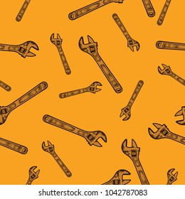 Hand draw wrench pattern on mustard background, EPS 10