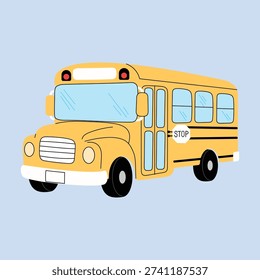 Hand draw yellow school bus illustration, Public school transportation illustration