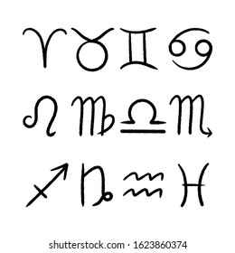 Hand draw zodiac signs vector set. Astrology symbol for magazines, horoscope calendar, websites and newspapers.