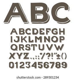 Hand drawin alphabet handwritting abc vector font. Type letters, numbers and punctuation marks.