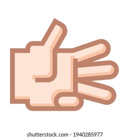 Hand drawing with 3 fingers and an open thumb. Hand with 3 fingers and thumb open. Hand icon with 3 fingers and open thumb.