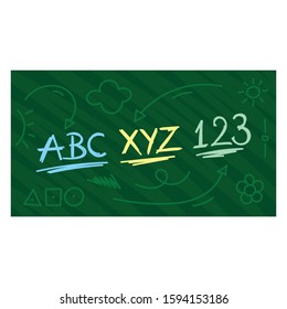 hand drawing abc, xyz, 123 concept. education symbols on green background