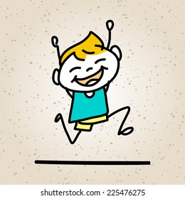 hand drawing abstract cartoon character happy kids playing