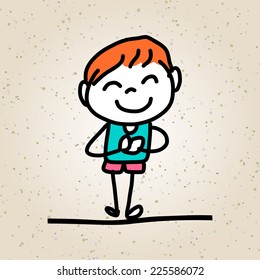 hand drawing abstract cartoon character happy kid playing