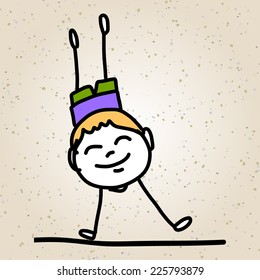 hand drawing abstract cartoon character happy kid playing