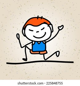 hand drawing abstract cartoon character happy kid playing