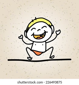 hand drawing abstract cartoon character happy kids playing