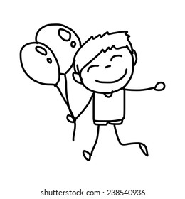 hand drawing abstract cartoon character happy kids playing
