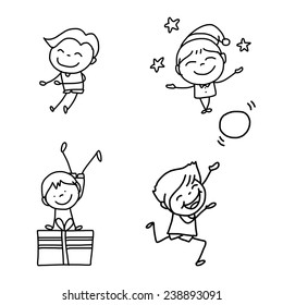 hand drawing abstract cartoon character happy kids playing