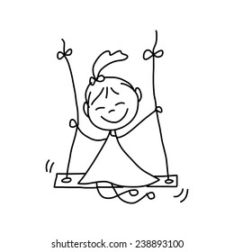 hand drawing abstract cartoon character happy kids playing