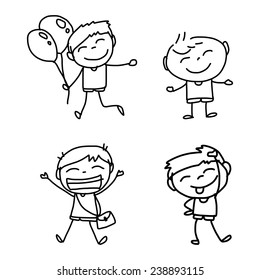 hand drawing abstract cartoon character happy kids playing
