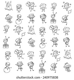 hand drawing abstract cartoon character happy kids playing