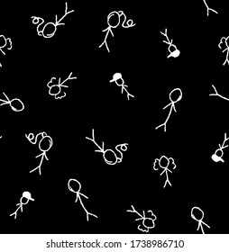 Hand Drawing Abstract Chalk Man Doodle Repeating Vector Pattern Isolated Background