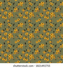 Handzeichnung abstrakter Ditsy-Blumen und Blätter Wiederholtes Vektormuster einzeln auf Hintergrund