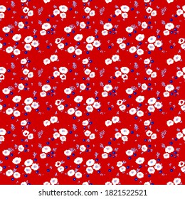 Fondo aislado de las flores de Ditsy de dibujo manual y hojas de vectores repetitivos