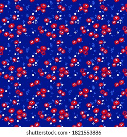 Fondo aislado de las flores de Ditsy de dibujo manual y hojas de vectores repetitivos