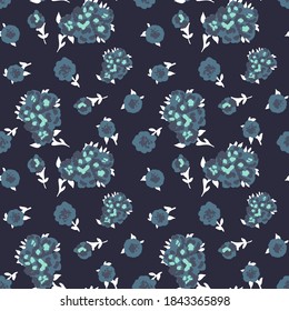 Fondo aislado de las flores de Ditsy de dibujo manual y hojas de vectores repetitivos