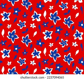 Fondo aislado de las flores de Ditsy de dibujo manual y hojas de vectores repetitivos