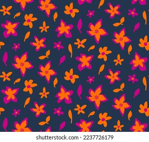 Fondo aislado de las flores de Ditsy de dibujo manual y hojas de vectores repetitivos