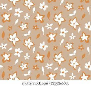 Fondo aislado de las flores de Ditsy de dibujo manual y hojas de vectores repetitivos