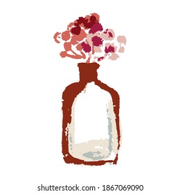 Hand drawing abstract elements of the autumn season. Warm colors, stylish  composition of a vase and dried flowers, branches or autumn plants. Autumn mood, cozy autumn and minimal design. Vector 10