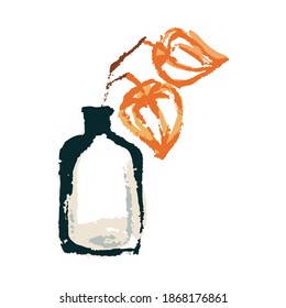 Hand drawing abstract elements of the autumn season. Warm colors, stylish  composition of a vase and dried flowers, branches or autumn plants. Autumn mood, cozy autumn and minimal design. Vector 10