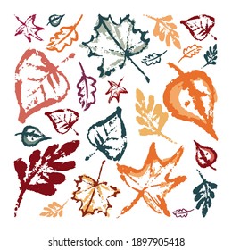 Hand drawing abstract elements of the autumn season. Warm colors, stylish compositions of leave. Autumn mood, cozy autumn and minimal design. Vector illustration