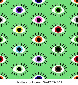 Hand Drawing Abstract Eyes Doodle Repeating Vector Pattern Isolated Background