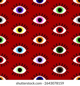 Hand Drawing Abstract Eyes Doodle Repeating Vector Pattern Isolated Background