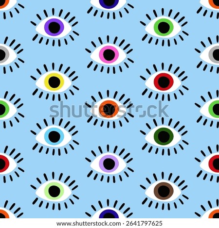 Hand Drawing Abstract Eyes Doodle Repeating Vector Pattern Isolated Background