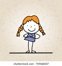 hand drawing abstract happy girl, kid line art concept