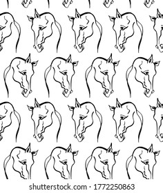 Hand Drawing Abstract Horse Head Seamless Vector Pattern Isolated Background