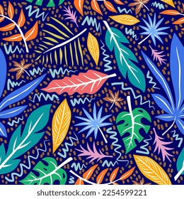 Dibujo manual de hoja abstracta patrón sin fisuras en un estilo colorido.