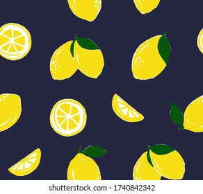 Hand Drawing Abstract Lemons Repeating Vector Pattern Isolated Background