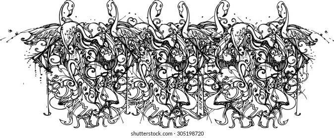 hand drawing abstract  line art and nature elements