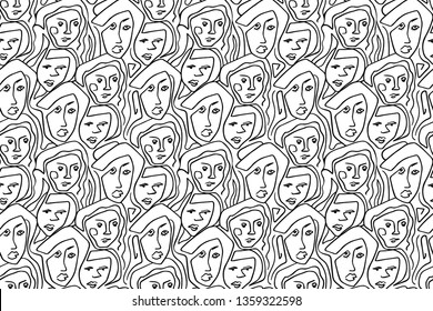 Hand drawing abstract line seamless pattern woman
