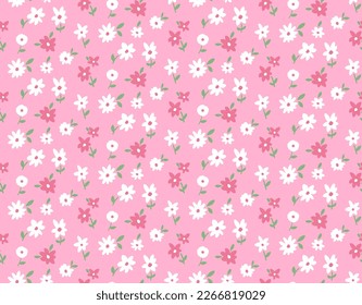 Hand Drawing Abstract Mini Ditsy Flowers and Leaves Repeating Vector Pattern Isolated Background