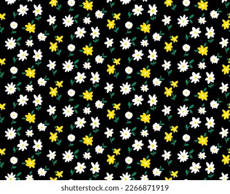 Abstracto de dibujo manual Mini Flores y hojas patrón vectorial repetitivo fondo aislado