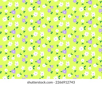 Hand Drawing Abstract Mini Ditsy Flowers and Leaves Repeating Vector Pattern Isolated Background