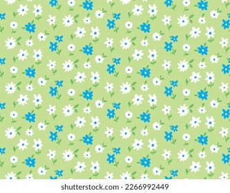 Hand Drawing Abstract Mini Ditsy Flowers and Leaves Repeating Vector Pattern Isolated Background